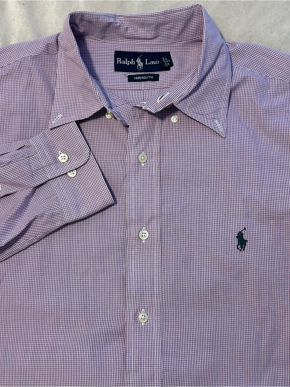 Polo Ralph Lauren Yarmouth Shirt 16 34 35 Mens Purple Gingham Button Down Cotton